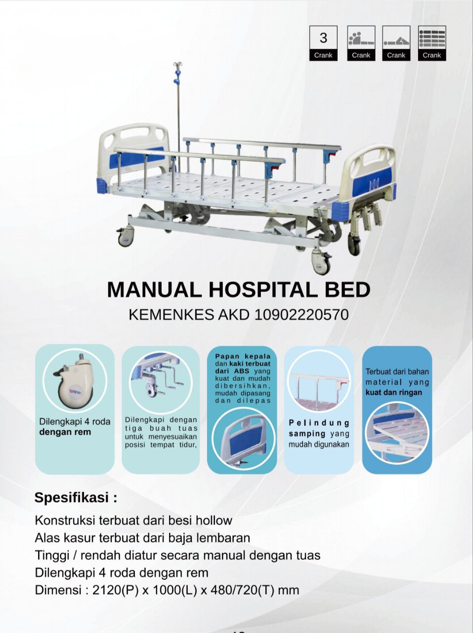 Manual Hospital Bed 3 Crank
